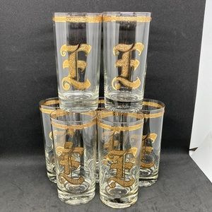 1960s Gilt Monogrammed Tumblers, Set of 7